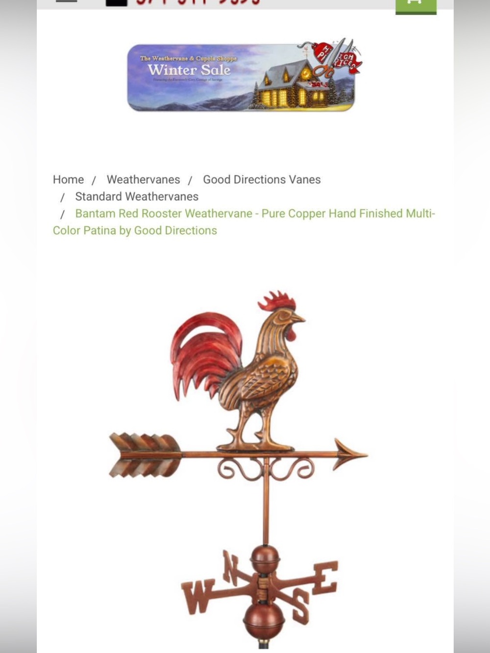 Pottery Barn Copper and Red Rooster Weathervane